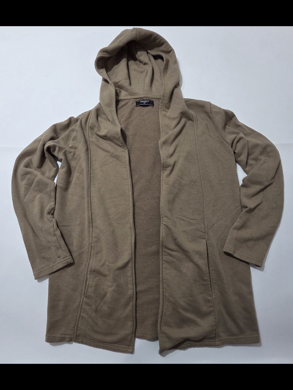 Forever 21 Men's Hooded Open Cardigan in Taupe